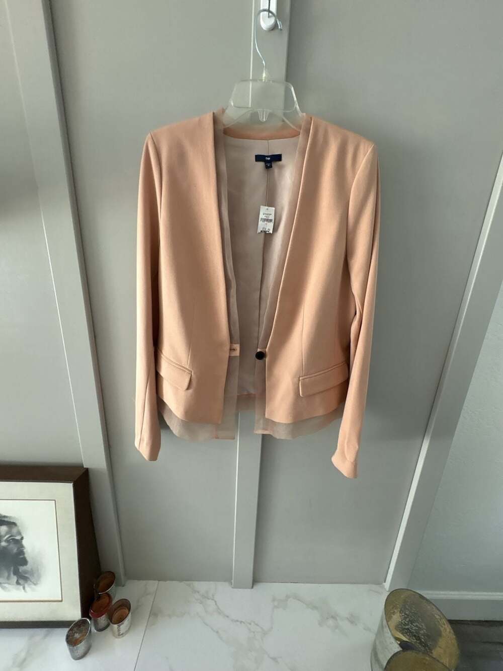 Gap Blush Pink Open-Front Blazer with Sheer Hem Detail